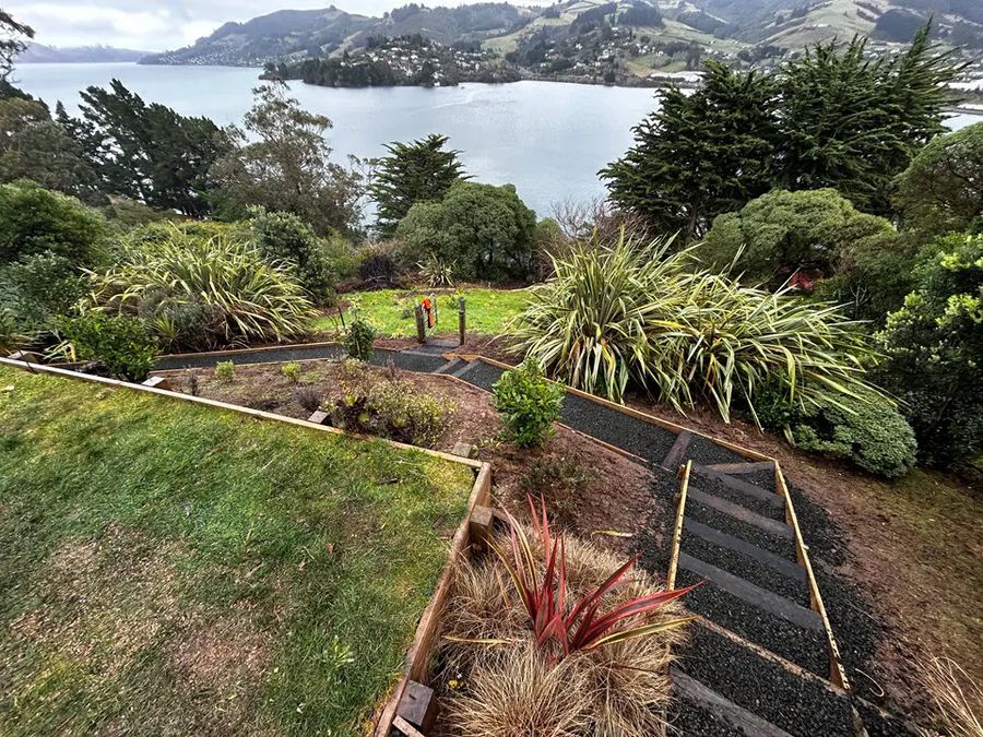 Terraced native garden above the harbour